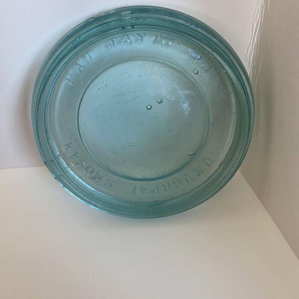 Antique Canning Jar Lid Insert Aqua Collectible Pat. May 10 1870 Reverse Letters